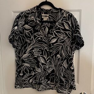 Christian Siriano Black and White Floral Button-Down Shirt large